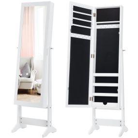 Armario Joyero con Espejo de Cuerpo Entero y 3 Ángulos Regulables Organizador Joyas 2 en 1 Blanco 35 x 30 x 144 cm