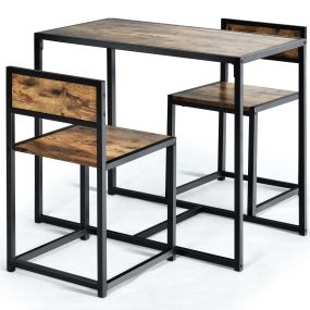 Set con Mesa Compacta y 2 Sillas con Estructura de Metal para Pequeños Espacios Cocina Comedor Bistró Madera
