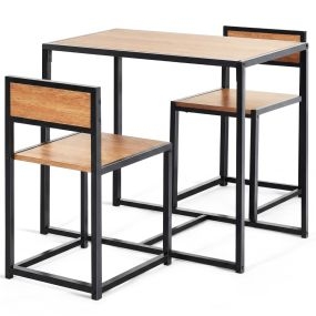 Set con Mesa Compacta y 2 Sillas con Estructura de Metal para Pequeños Espacios Cocina Comedor Bistró Natural