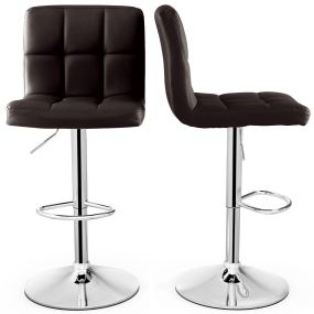 Juego de 2 Taburetes de Piel Sintética con Altura Ajustable Asiento Giratorio de 360° Reposapiés y Base Metálica Silla de Comedor Marrón