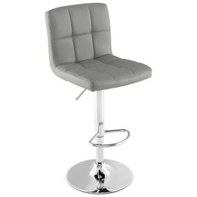 Juego de Taburetes de Piel Sintética con Altura Ajustable Asiento Giratorio de 360° Reposapiés y Base Metálica Gris