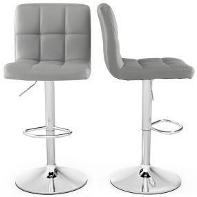 Juego de 2 Taburetes de Piel Sintética con Altura Ajustable Asiento Giratorio de 360° Reposapiés y Base Metálica Gris