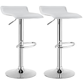 Juego de 2 Taburete Giratorio de Bar con Cuadradas Ajustables en Altura de Mostrador Cuero de PU Rotación de 360° Semirespaldo Blanco