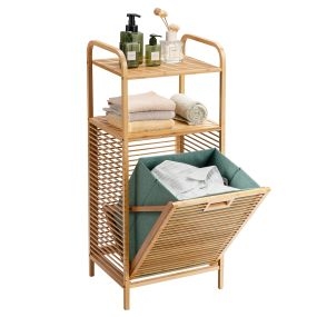 Cesta inclinada de ropa sucia de bambú natural 40,5 x 33 x 95,5 cm