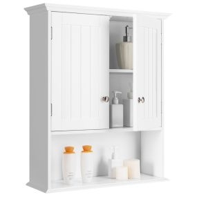 Armario de baño de pared de madera suspendido con puertas y estantes 60 x 19 x 71 cm blanco