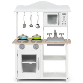 Set Cocina Juguete Educativa para Niños Cocina Falsa de Madera con Utensilios para Cocinar Fregadero Horno Fogones Ollas 60 x 30 x 83 cm