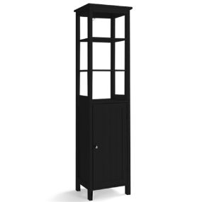 Armario de baño independiente con estante de 3 niveles y 1 puerta 40 x 32 x 161,5 cm negro