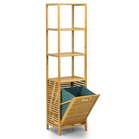 Estante con cesta de ropa sucia retráctil de bambú para baño 3 repisas 40 x 33 x 160 cm
