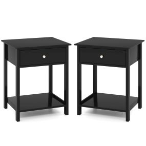 Juego de 2 mesitas de noche de madera con cajón y estante abierto estilo medio siglo negro