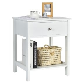 Juego de 2 Mesitas de Noche con Cajón y Repisa 2 Niveles Simple Moderna para Salón Dormitorio Pasillo Blanco