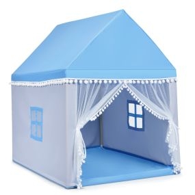 Casa con Forma de Carpa con Espacio Privado para Niños con Sólida Estructura de Madera y Manta de Algodón Azul 120 x 105 x 140 cm