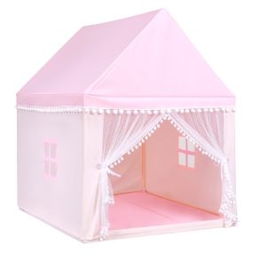Casa con Forma de Carpa con Espacio Privado para Niños con Sólida Estructura de Madera y Manta de Algodón Rosa 120 x 105 x 140 cm