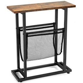 Mesita Auxiliar Industrial Mesita Lateral de 2 Niveles Mesa Baja Rústica para Espacios Estrechos Red Porta Revistas Mesita para Sofá Retro