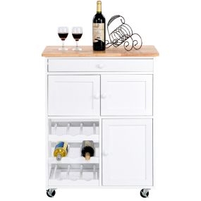 Carrito de Cocina Madera con Rueda Cajón 67x37x87cm Estantería de Cocina Vino Armario Blanco