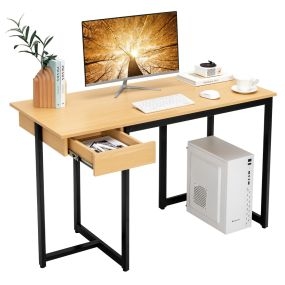 Escritorio de oficina con estructura de metal y pies ajustables 120 x 55 x 75 cm natural