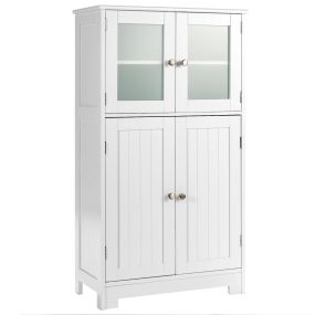 Armario de baño organizador multiuso antivuelco con 4 puertas de vidrio y repisas regulables blanco 58 x 30 x 109 cm