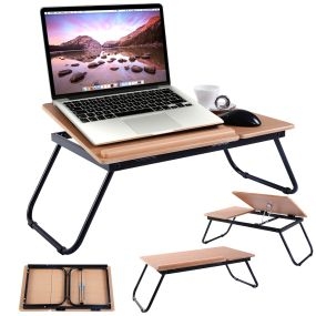 Mesa Auxiliar para Cama Mesita Plegable para Ordenador Laptop Soporte Escritorio Ajustable 55 x 32 x 23cm