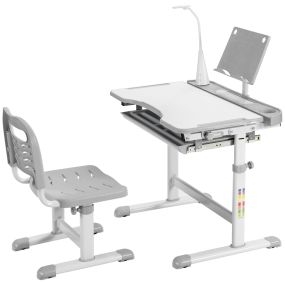 Set Escritorio y Silla para Niños con Atril para Libros Luz LED Superficie Inclinada Cajón Extraíble para Niños Mayores de 4 Años Gris