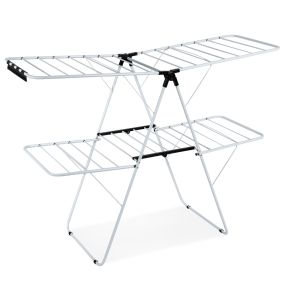 Tendedero de 2 Niveles Plegable Percha de Secado con Alas Ajustables Estendal Marco Acero para Ropa/Zapatos/Mantas 154 x55,5 x112 cm Blanco