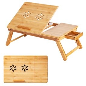 Mesa bandeja de bambú portátil con patas ajustables y tablero inclinable 53 x 33 x 20-26,5 cm natural