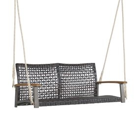 Banco Columpio de Exterior con 2 Asientos Columpio de Ratán PE Columpio para Pórtico Veranda Patio Jardín Balcón 131 x 68 x 54 cm Marrón