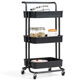 Carrito Auxiliar de Almacenamiento con 4 Ruedas Universales Carga 60kg Carro de Cocina 3 Cestas de ABS Antioxidante 42 x 35 x 87 cm Negro