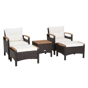 Juego de Sofá de Ratán de 5 Piezas para Patio Set de Conversación de Mesa y Sillas para Exterior con Cojines de Asiento