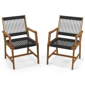 Conjunto de 2 Sillas de Comedor de Madera de Acacia para Exteriores con Cuerda Resistente Clima y Reposabrazos 64 x 57 x 90 cm Natural