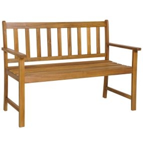 Banco de jardín de madera de acacia 2 plazas con respaldo y reposabrazos 123 x 56,5 x 86 cm natural
