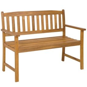 Banco de Jardín de Madera Acacia 2 Plazas con Respaldo Reposabrazos Asiento con Listones Carga 360kg para Patio 110 x 56,5 x 86 cm Natural