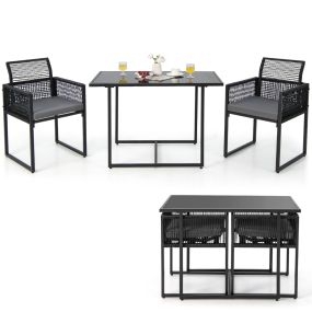 Conjunto de Muebles de Ratán PE para Patio con Respaldo Plegable y Cojines Cómodos Negro