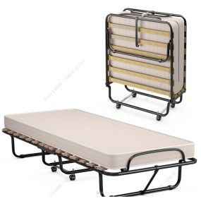 Cama plegable con colchón de espuma de memoria, estructura de acero, 190 x 80 x 33 cm, beige