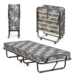 Cama plegable individual con colchón, marco de metal, 4 ruedas, 130 kg, 80 x 190 cm, gris