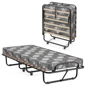 Cama plegable con colchón de espuma de memoria, estructura de acero, 190 x 80 x 33 cm, gris