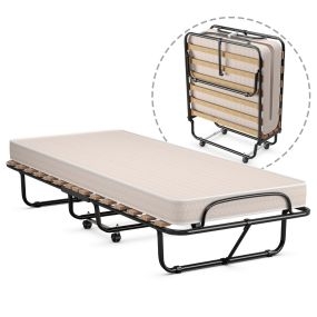 Cama plegable individual con colchón viscoelástico marco metálico beige 80 x 190 x 39 cm