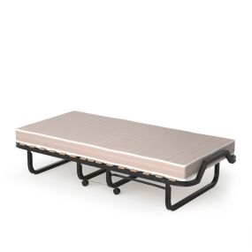 Cama plegable con colchón de espuma viscoelástica, ruedas, marco metálico, beige, 200 x 80 x 40 cm