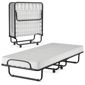 Cama plegable individual con colchón de espuma de memoria, marco metálico y 4 ruedas para oficina