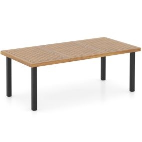 Mesa de comedor para patio 8 personas con agujero para sombrilla patas de metal 200 x 100 x 75 cm natural