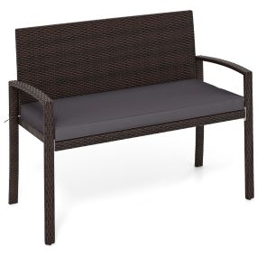 Silla de 2 Plazas de Mimbre con Cojín Acolchado de Asiento Suave Respaldo y Apoyabrazos para Patio 110 x 56 x 84 cm-Gris
