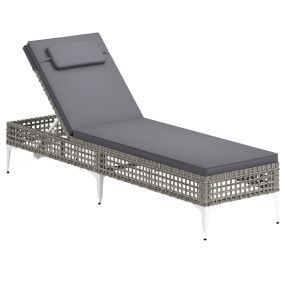 Tumbona de Exterior Tumbona de Terraza con Repaldo Ajustable de 6 Niveles Cojín y Reposacabezas Removibles con Funda de Cremallera Gris