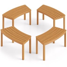 Juego de 4 Bancos Curvos Madera Acacia Exterior sin Respaldo Capacidad 180kg 2 Plazas para Patio Jardín Porche Terraza