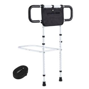 Barandilla Plegable para Camas de Mayores con Ancho y Altura Ajustables Asas Acolchadas Base en U Correa Fijación Negro+Blanco