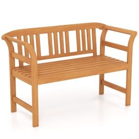 Banco Exterior Madera Acacia 2 Plazas con Respaldo y Reposabrazos Rayados Capacidad 360kg para Porche Patio Césped Piscina