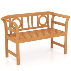 Banco Exterior Madera Acacia 2 Plazas con Respaldo y Reposabrazos Circulares Capacidad 360kg para Porche Patio Césped Piscina