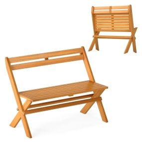 Banco Plegable Exterior Madera Acacia 2 Personas Capacidad 360kg para Porche Balcón Jardín Parque
