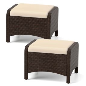Otomana rectangular de ratán PE con cojín extraíble y estructura metálica beige 180 kg