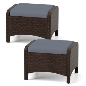 Otomana rectangular de ratán PE con cojín extraíble y estructura metálica gris 180 kg