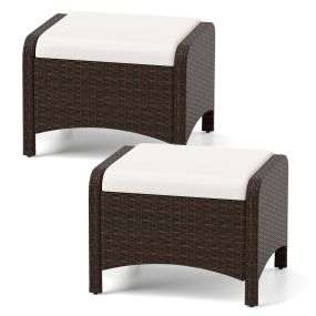 Otomana rectangular de ratán PE con cojín extraíble y estructura metálica blanca 180 kg
