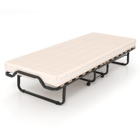 Cama Plegable con Colchón Desmontable de Espuma Viscoelástica Ruedas para Ahorrar Espacio en Casa Resistente 200 x 80 x 42 cm Negro y Beige