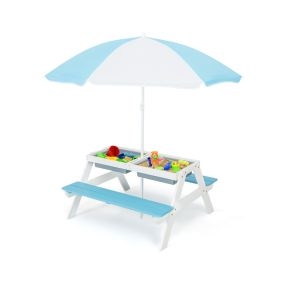 Mesa de Picnic para Niños 3 en 1 con Sombrilla Desmontable y Ajustable Altura de Mesa de Madera para Jardín Patio Multicolor